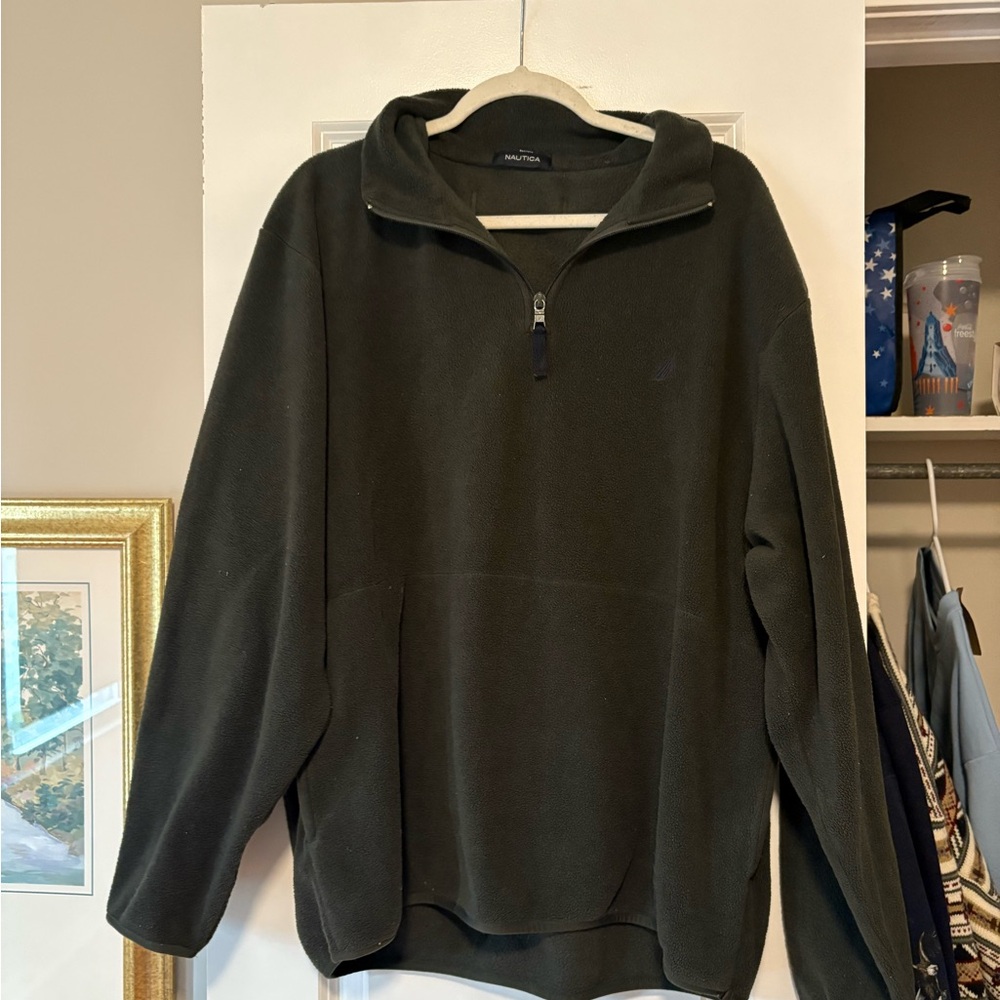Nautica Green Zip Up Sweater Cozy Fleece